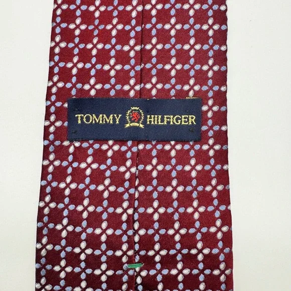 Tommy Hilfiger Mens Silk Tie Burgundy Red Blue Geometric Floral Pattern USA Made - Picture 5 of 10